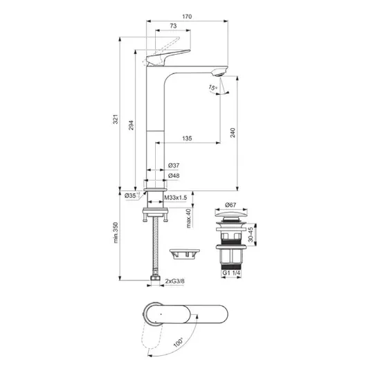 Ideal Standard Ceralife O - valamusegisti ClickClack äravoolukomplektiga, BlueStart, kroom BE013AA