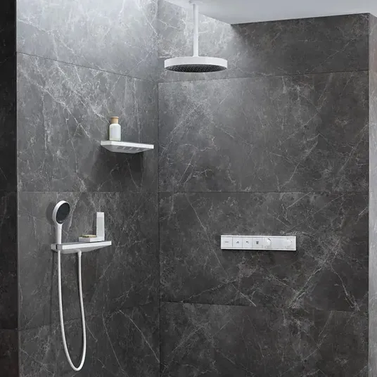 Hansgrohe Rainfinity – pečių dušo galvutė 500 1jet su dušo lentynėle, balta matinė 26243700