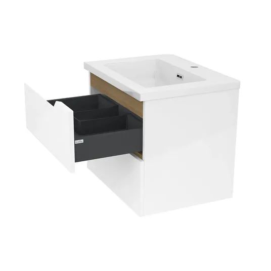 kielle Oudee - Praustuvo spintelė su apatine spintele 60 cm, blizgi balta/tamsus ąžuolas 50002S610