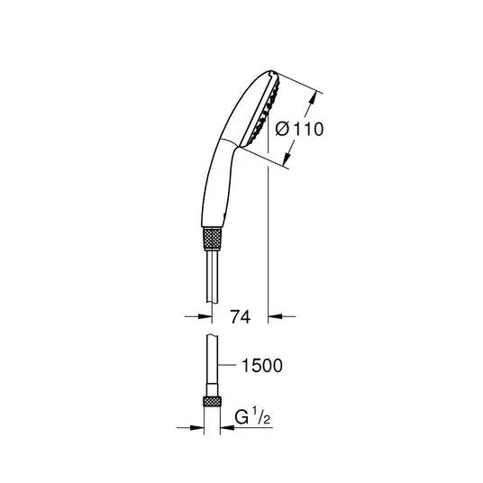 Grohe Vitalio Start - 150 cm pikkuse voolikuga käsidušš, kroomitud 26720001