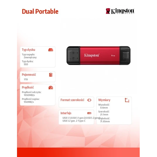 Kingston SSD DualPortable 1TB