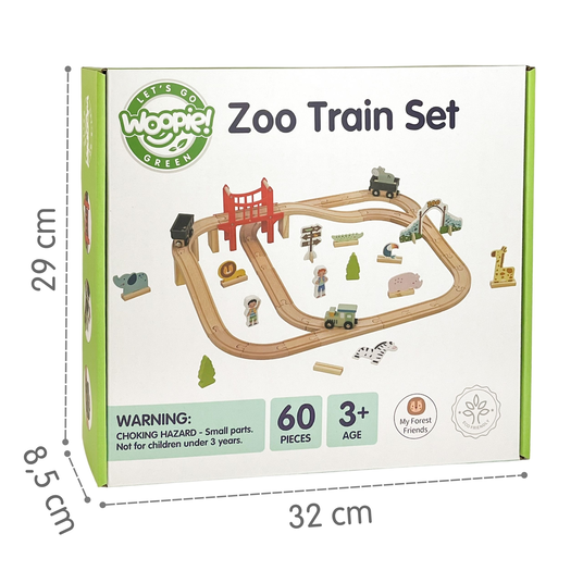 WOOPIE GREEN Puidust loomaaia rongikomplekt XL magnetiline rongirada 60 el FSC