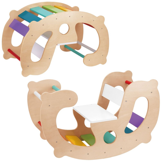 WOOPIE GREEN Puidust vikerkaarevihmakiik ja sild 2-in-1 Montessori FSC