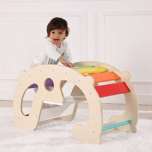 WOOPIE GREEN Puidust vikerkaarevihmakiik ja sild 2-in-1 Montessori FSC