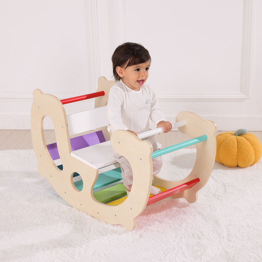 WOOPIE GREEN Puidust vikerkaarevihmakiik ja sild 2-in-1 Montessori FSC