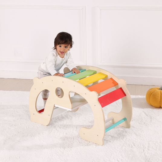 WOOPIE GREEN Puidust vikerkaarevihmakiik ja sild 2-in-1 Montessori FSC