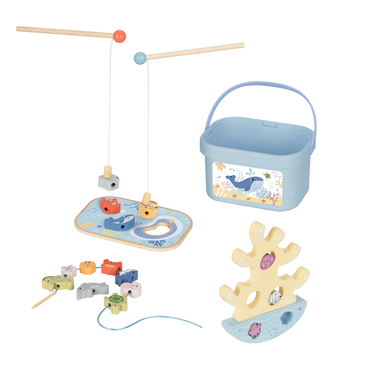 TOOKY TOY Puidust meremänguasjad Tasakaalustustorn Kalapüügifiguurid 23 tk.
