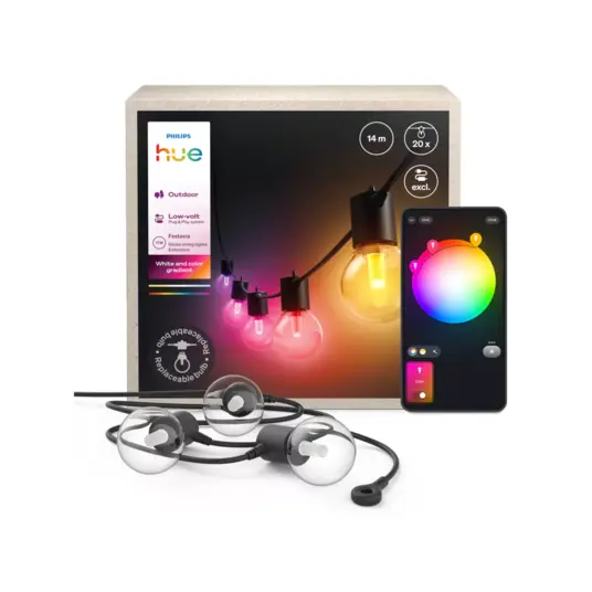 Philips Hue Hue Festavia Globe Outdoor String Lights, 7m Extension | 30 W