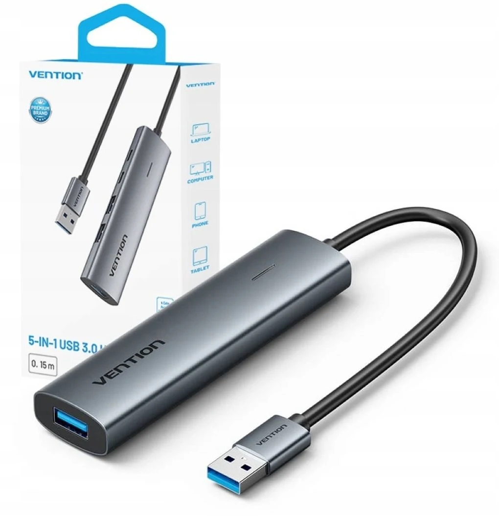 Koncentrators 5w1 USB-A 3.0 Vention