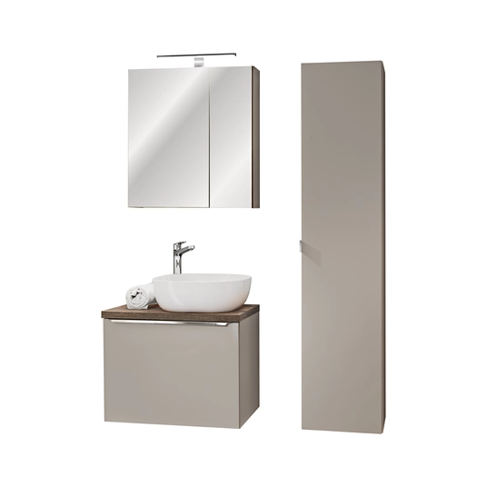 Baldų komplektas 60 cm su stalviršiu, „Smile“ stalviršio praustuvu, aukšta spintele ir veidrodine spintele SET-SFT B 60CM UN 6252 A1