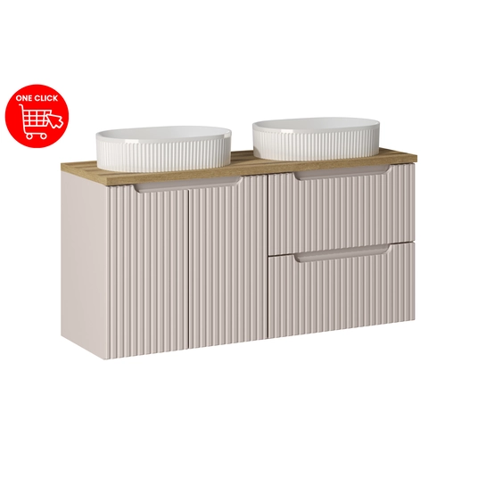 Baldų komplektas 120 cm su stalviršiu ir 2 praustuvais ant stalviršio Beyond komplektas-noc b ąžuolas 120 cm d/s un Beyond 5 baltas
