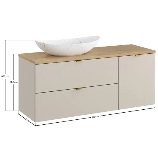 Baldų komplektas 120 cm su stalviršiu, „Lena“ stalviršio praustuvas ir spintelė su skalbinių krepšiu - komplektas dc b cremona 120cm un lena lb