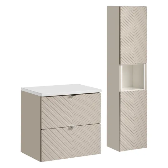 Baldų komplektas 60 cm su stalviršiu ir aukšta spintele - VIC b baltas 60 cm aukštas