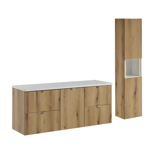 Baldų komplektas 140 cm su stalviršiu ir aukšta spintele - NOA B, baltas, 140 cm, aukštas