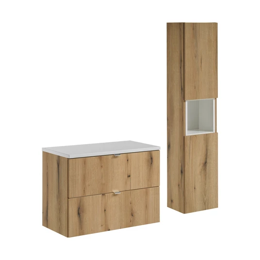 Baldų komplektas 80 cm su stalviršiu ir aukšta spintele - NOA B, baltas, 80 cm, aukštas