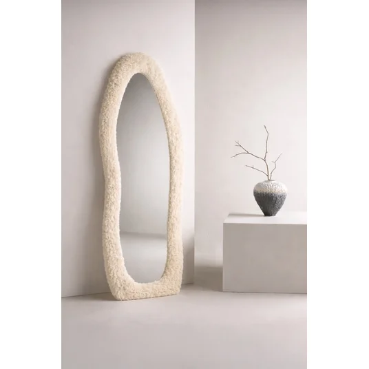 Mirza Mirror - 160*60cm - Beige Fake Fur / Glass