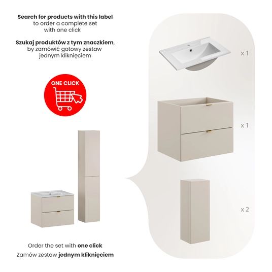 60 cm mööblikomplekt koos Lava pesemisaluse ja kõrge kapiga SET-DC 60CM UM LAVA WH HC