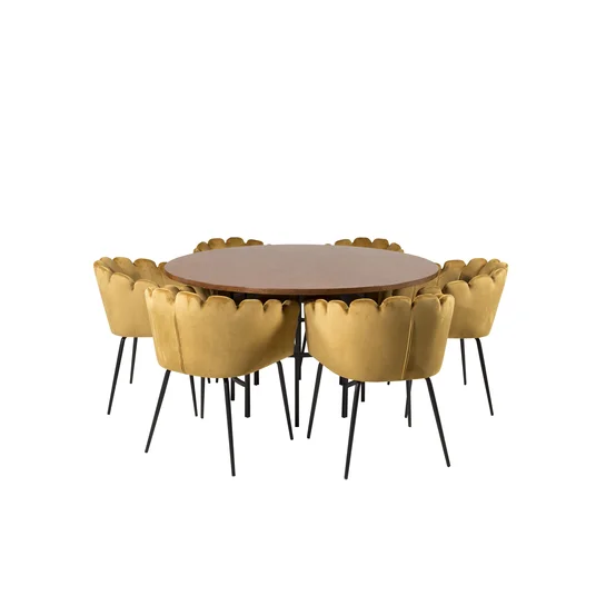 Copenhagen - Dining Table round - Brown / Black+Limhamn - Chair - Gold Velvet_6