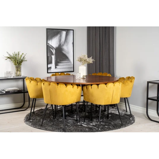 Copenhagen - Dining Table round - Brown / Black+Limhamn - Chair - Gold Velvet_6
