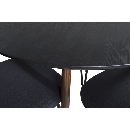 Plaza Round Table 100 cm - Black Top - Walnut legs+Vault Dining Chair - Black Legs - Black Fabric_4