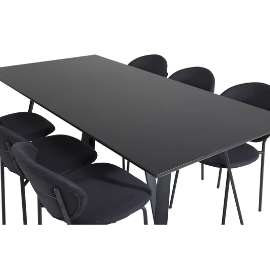 Marina Dining Table - Black top / Black Legs +Vault Dining Chair - Black Legs - Black Fabric_6