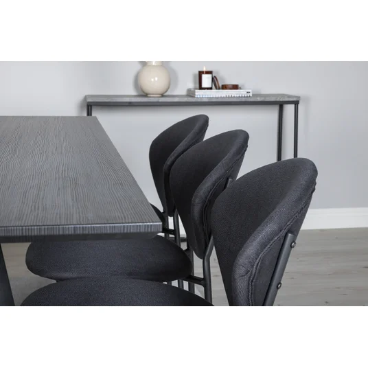 Marina Dining Table - Black top / Black Legs +Vault Dining Chair - Black Legs - Black Fabric_6