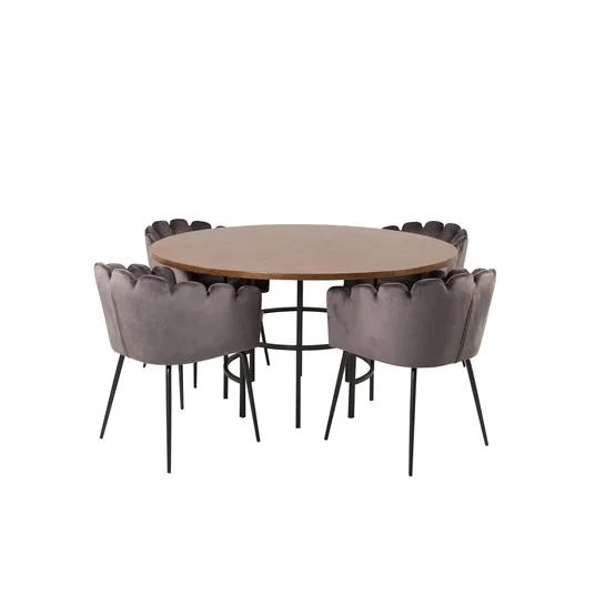 Copenhagen - Dining Table round - Brown / Black+Limhamn - Chair - Grey Velvet_4