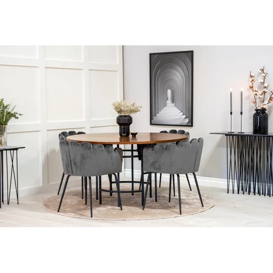Copenhagen - Dining Table round - Brown / Black+Limhamn - Chair - Grey Velvet_4