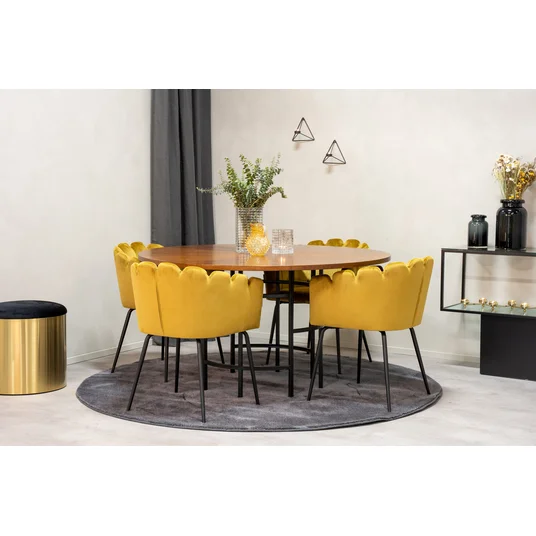 Copenhagen - Dining Table round - Brown / Black+Limhamn - Chair - Gold Velvet_4