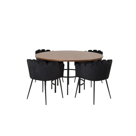 Copenhagen - Dining Table round - Brown / Black+Limhamn - Chair - Black Velvet_4