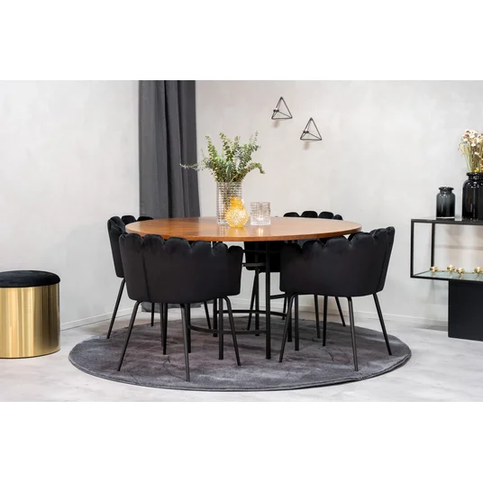 Copenhagen - Dining Table round - Brown / Black+Limhamn - Chair - Black Velvet_4