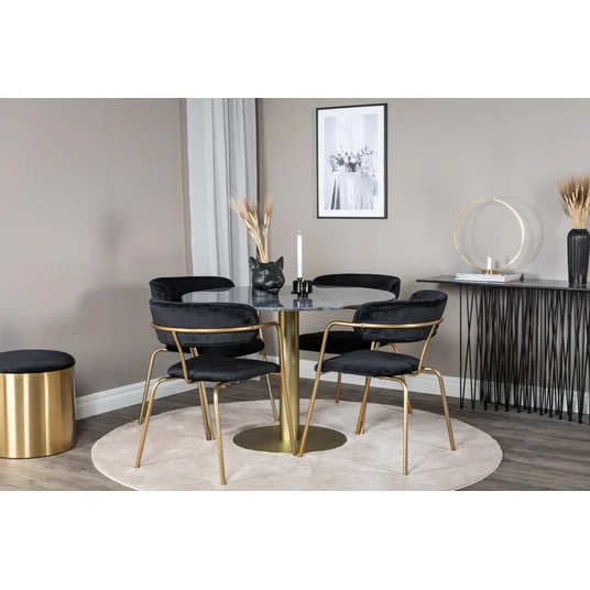 Estelle Round Dining Table ø106 H75 - Black / Brass+Arrow armchair - Brass Legs - Black Velvet_4