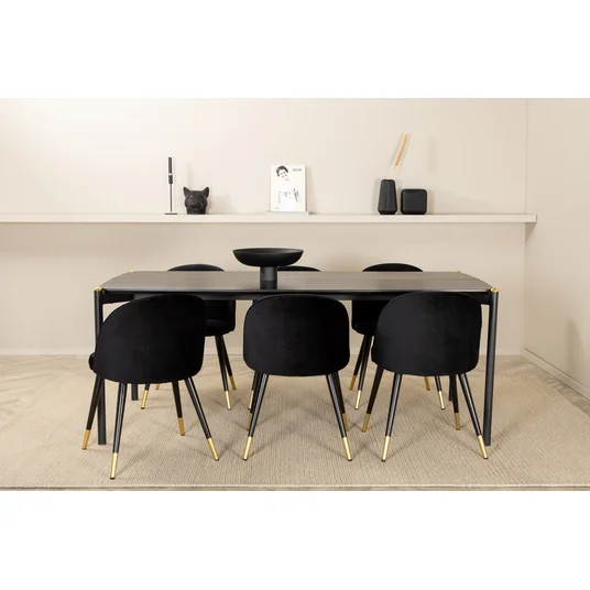 Pelle Dining Table , Black black Black+Velvet Dining Chair Brass , Black Black_6