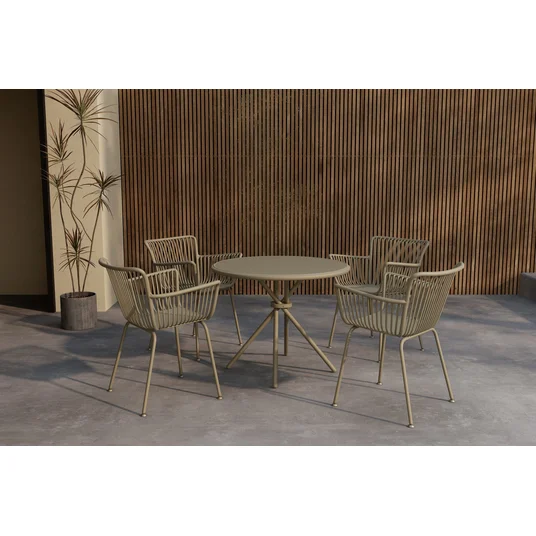 Sifnos Round Dining Set 5 pcs - Beige / Beige
