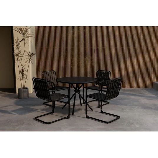Chios Round Dining Set - Black / Black