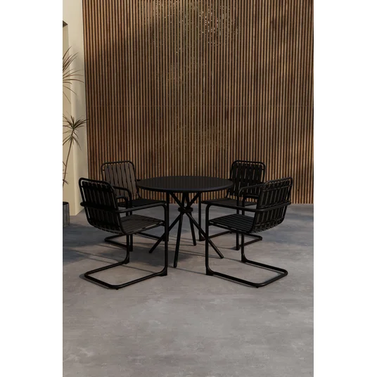 Chios Round Dining Set - Black / Black