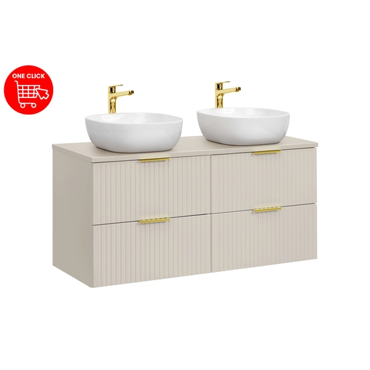 120 cm baldų komplektas su stalviršiu ir 2 ant stalviršio montuojamais praustuvais „Smile set-adc b cashmere 120 cm smile 40“