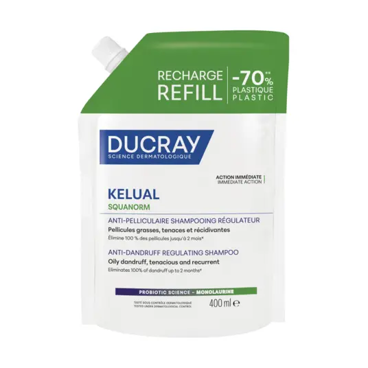 Ducray, Kelual Squanorm, Hair Treatment Shampoo, Anti-Dandruff, For Scalp With Oily Dandruf, Refill, 400 ml