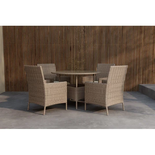 Lefkas Round Dining Set - Brown Steel Rattan