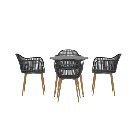 Anafi Round Dining Set ø80 - Wood / Black