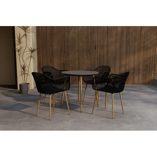 Anafi Round Dining Set ø80 - Wood / Black