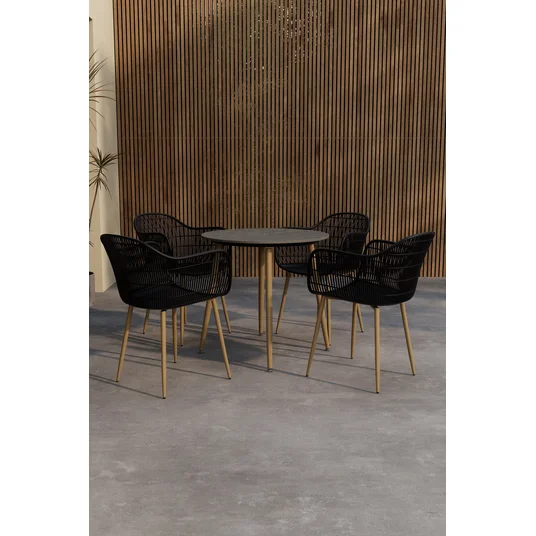 Anafi Round Dining Set ø80 - Wood / Black