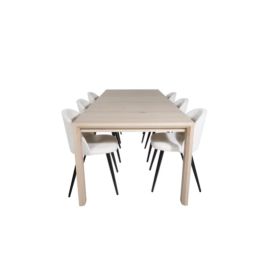 Slider Extention Table - White Wash - 170+40+40cm +Velvet Dining Chair Corduroy
