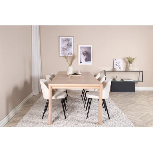 Slider Extention Table - White Wash - 170+40+40cm +Velvet Dining Chair Corduroy