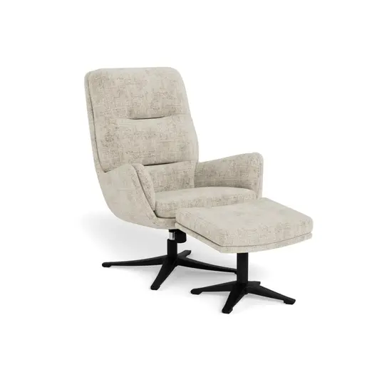 Suton recliner with footstool, Seat beige Juto 4, Base steel matt black