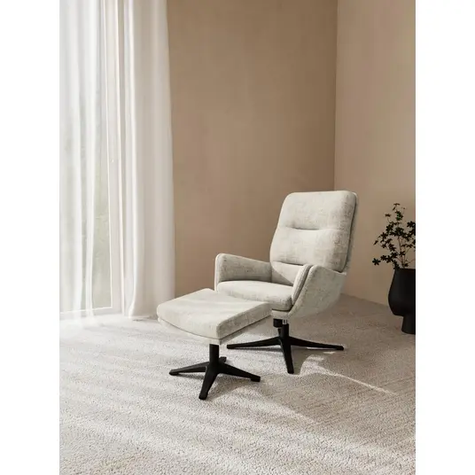Suton recliner with footstool, Seat beige Juto 4, Base steel matt black