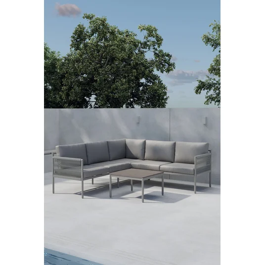 Kos kampinis sofos komplektas – smėlio spalvos / smėlio spalvos Polywood