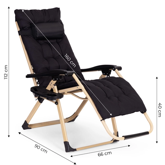 Garden beach lounger with cushion and headrest adjustable black gold frame MultiGarden
