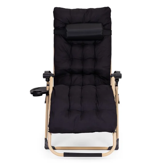 Garden beach lounger with cushion and headrest adjustable black gold frame MultiGarden