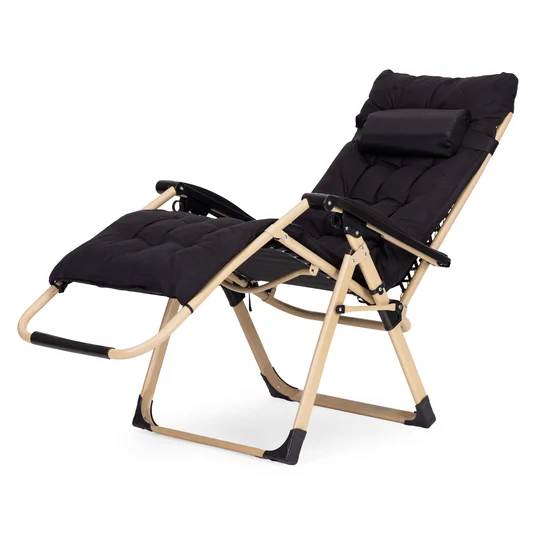 Garden beach lounger with cushion and headrest adjustable black gold frame MultiGarden